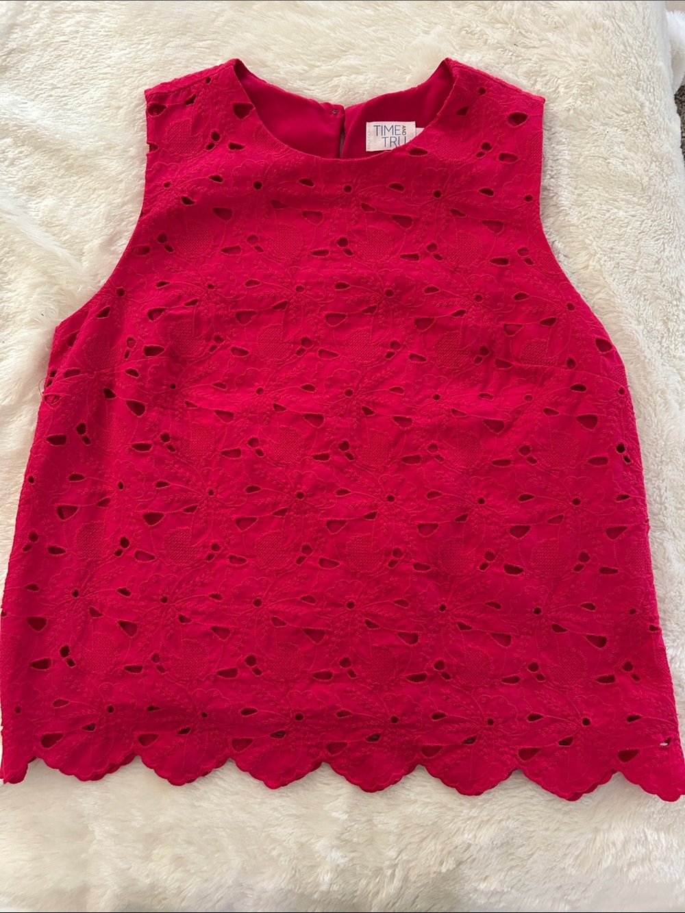 Time and Tru Hot Pink Eyelet Sleeveless Top